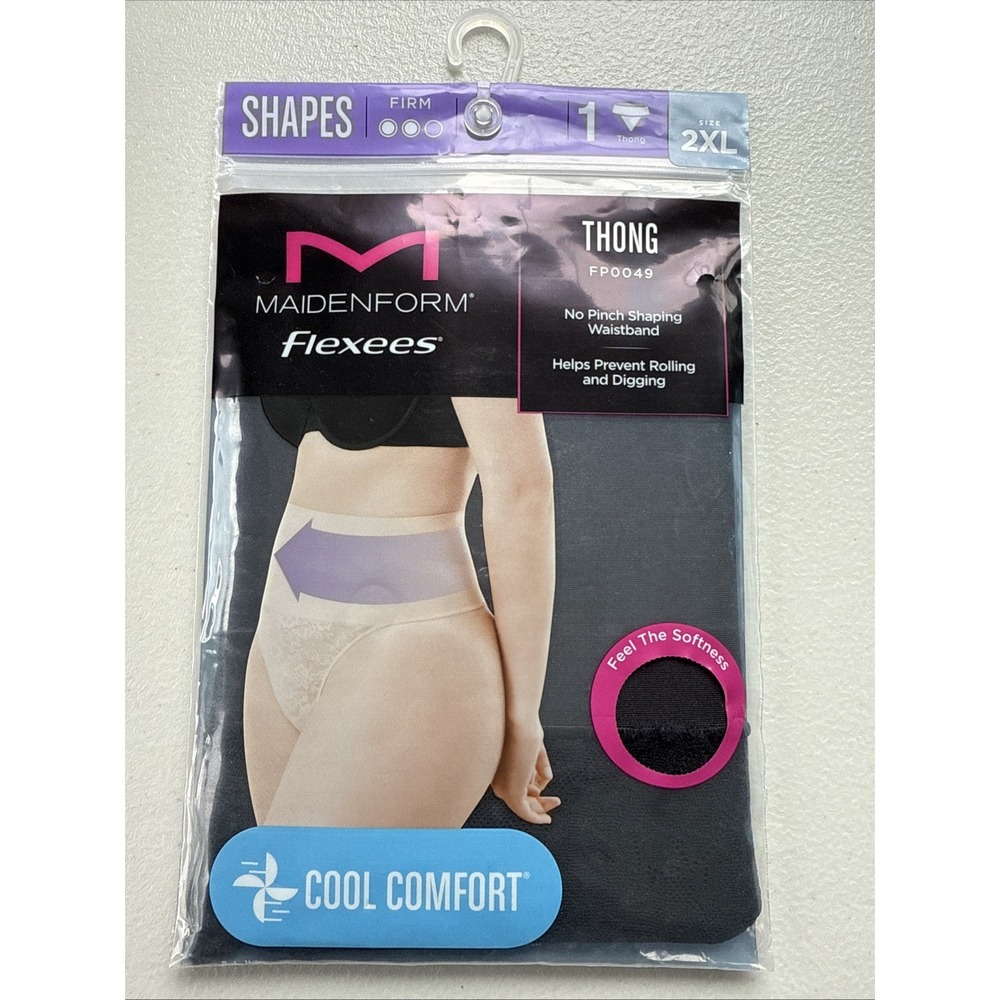 Maidenform Tummy Smoothing Shapewear Lace‎ Thong Cool Comfort Black 2XL